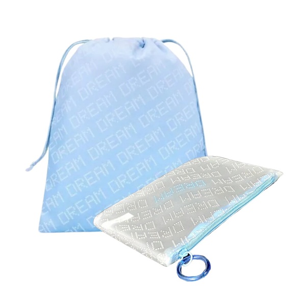 IPSY Blue Drawstring Pouch with “Dream” Print & Matching Cosmetic Bag - 5 x 7” - Picture 1 of 5